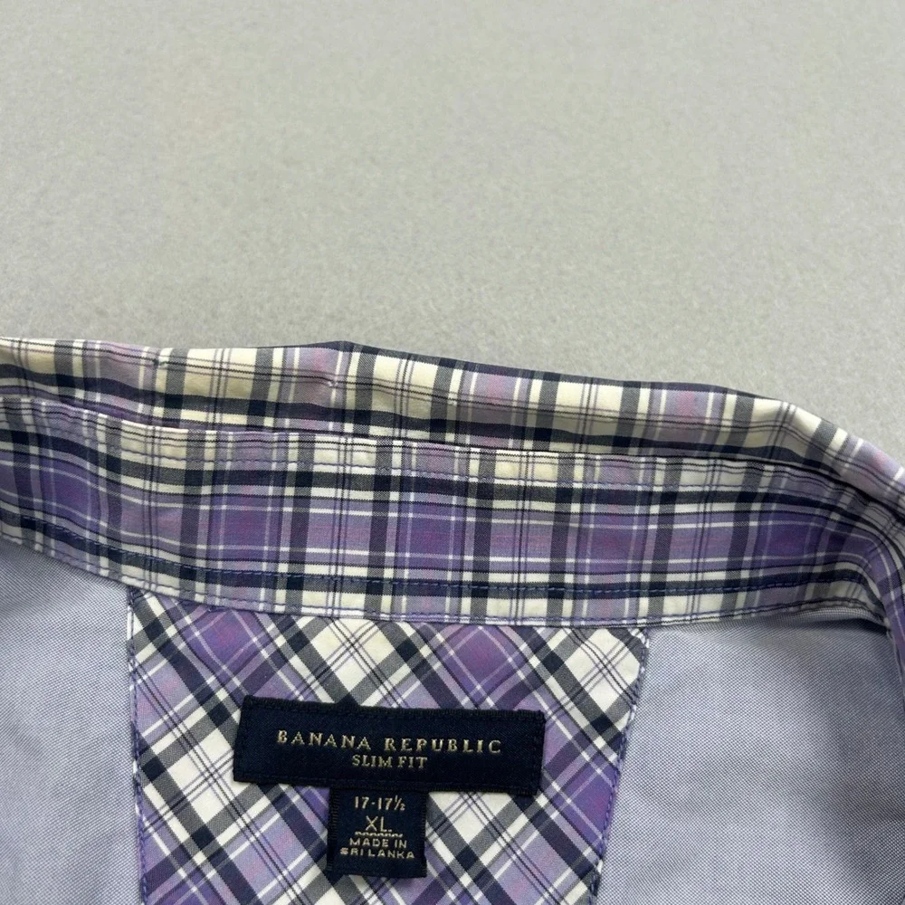 Banana‎ Republic Slim Fit Mens XL Purple Plaid Button Down Long Sleeve Shirt